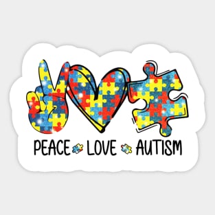 Awesome Autism Awareness Shirt Peace Love Autism Puzzle Pieces Shirt Sticker